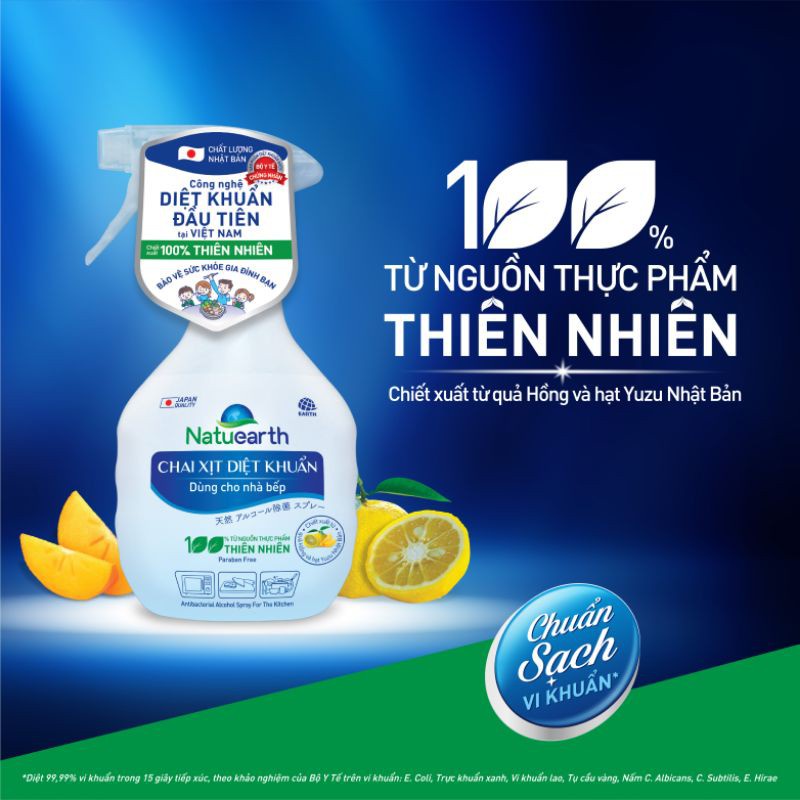 Chai Xịt Diệt Khuẩn Dùng Cho Nhà Bếp Natuearth 410ml Chiết Xuất 100% Từ Thực Vật Thiên Nhiên Khử Khuẩn Chất Lượng Nhật