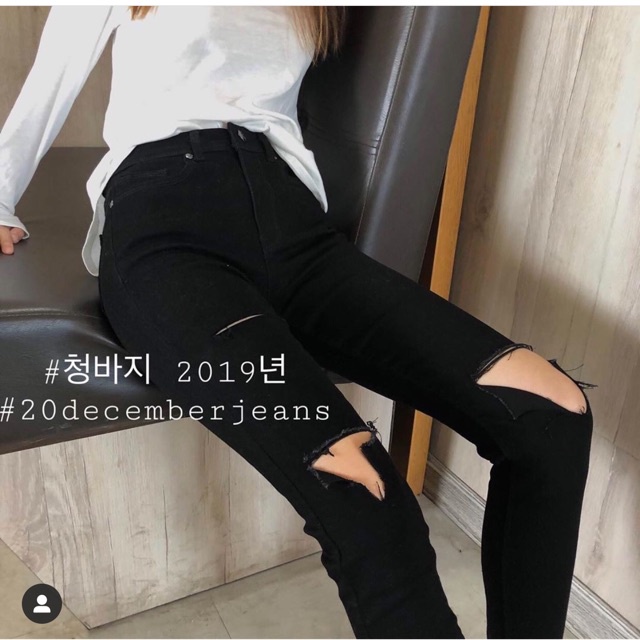 Quần jean nữ rách gối chữ thập lưng cao dáng skinny | BigBuy360 - bigbuy360.vn