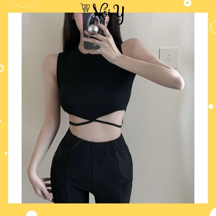 Áo Ba Lỗ Nữ Dáng Croptop Kiểu Dây Buộc Quấn Ngang Eo Siêu Sexy MS.B8