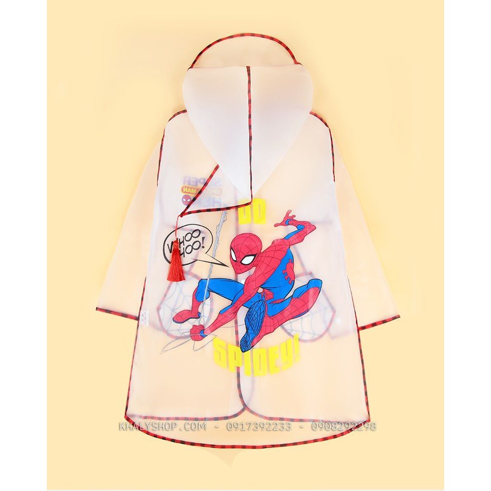 Áo mưa trong suốt hình người nhện Spiderman màu đỏ cho bé trai còn size (S,M,L,XL) - 98P4NVF19179S