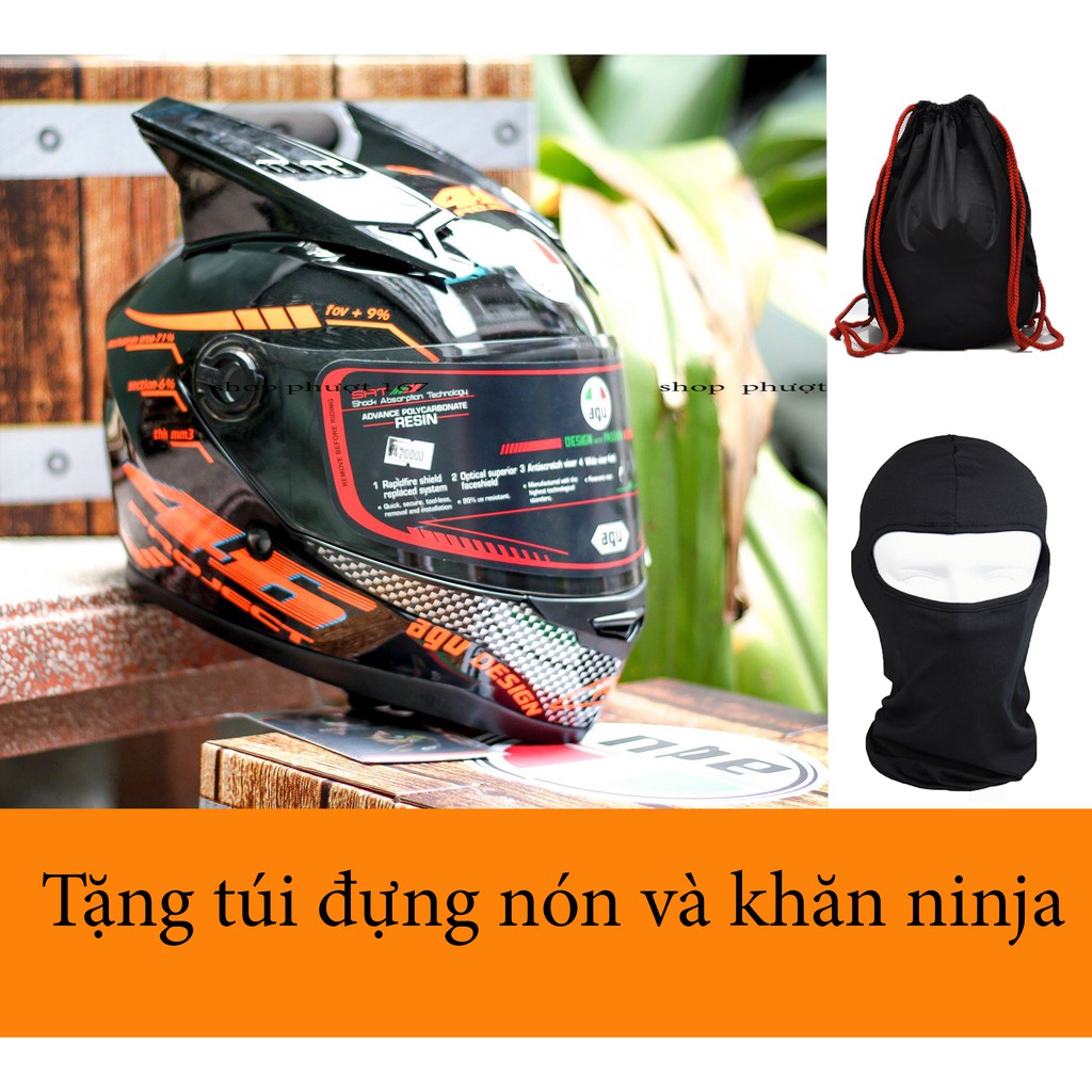 Nón Fullface AGU tem 46 và tai rùa hàng thật 100%, tặng khăn Ninja và Túi đựng nón