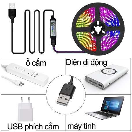 - Đèn Led RGB nháy theo điệu nhạc, điều khiển bluetooth, decor trang trí máy tính TV nhà cửa - 5 mét nguồn USB 5V