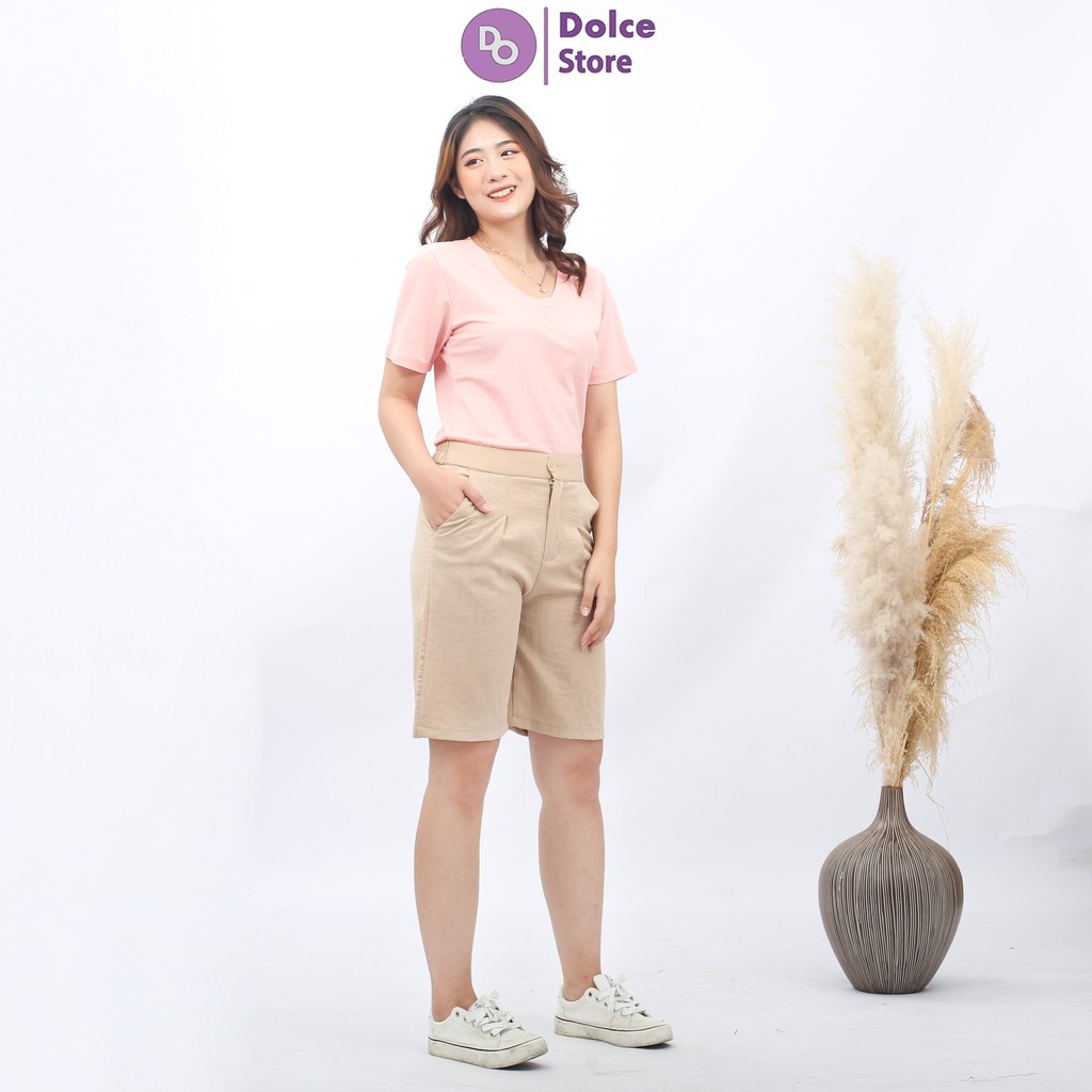 Quần short đũi cạp chun giả cúc Dolce