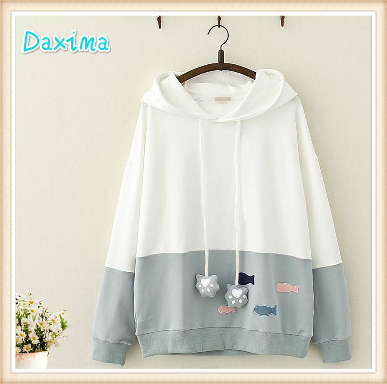 Áo Hoodie Nữ Tay Dài Dáng Rộng Phong Cách Nhật Bản Thời Trang Mùa Thu 3 Màu Lựa Chọn