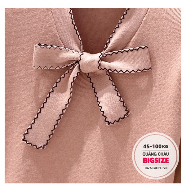 BIGSIZE Nữ (45-100kg) Áo sweater dệt kim dáng rộng phối nơ xinh xắn | BigBuy360 - bigbuy360.vn