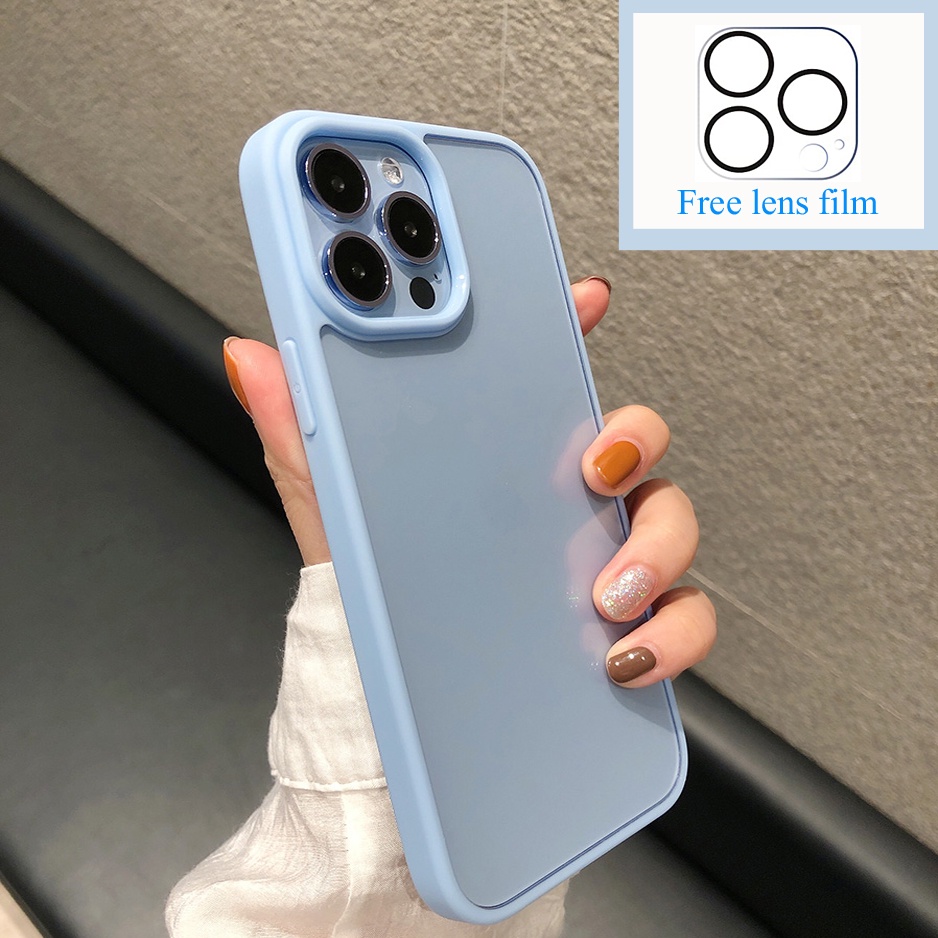 Ốp Điện Thoại Trong Suốt Chống Sốc + Miếng Dán Bảo Vệ Ống Kính Máy Ảnh Cho iPhone 13 Pro Max