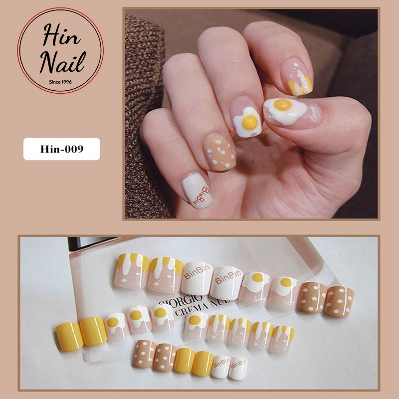 24 móng giả kèm keo Hin Nail hoạt tiết hình trứng dễ thương