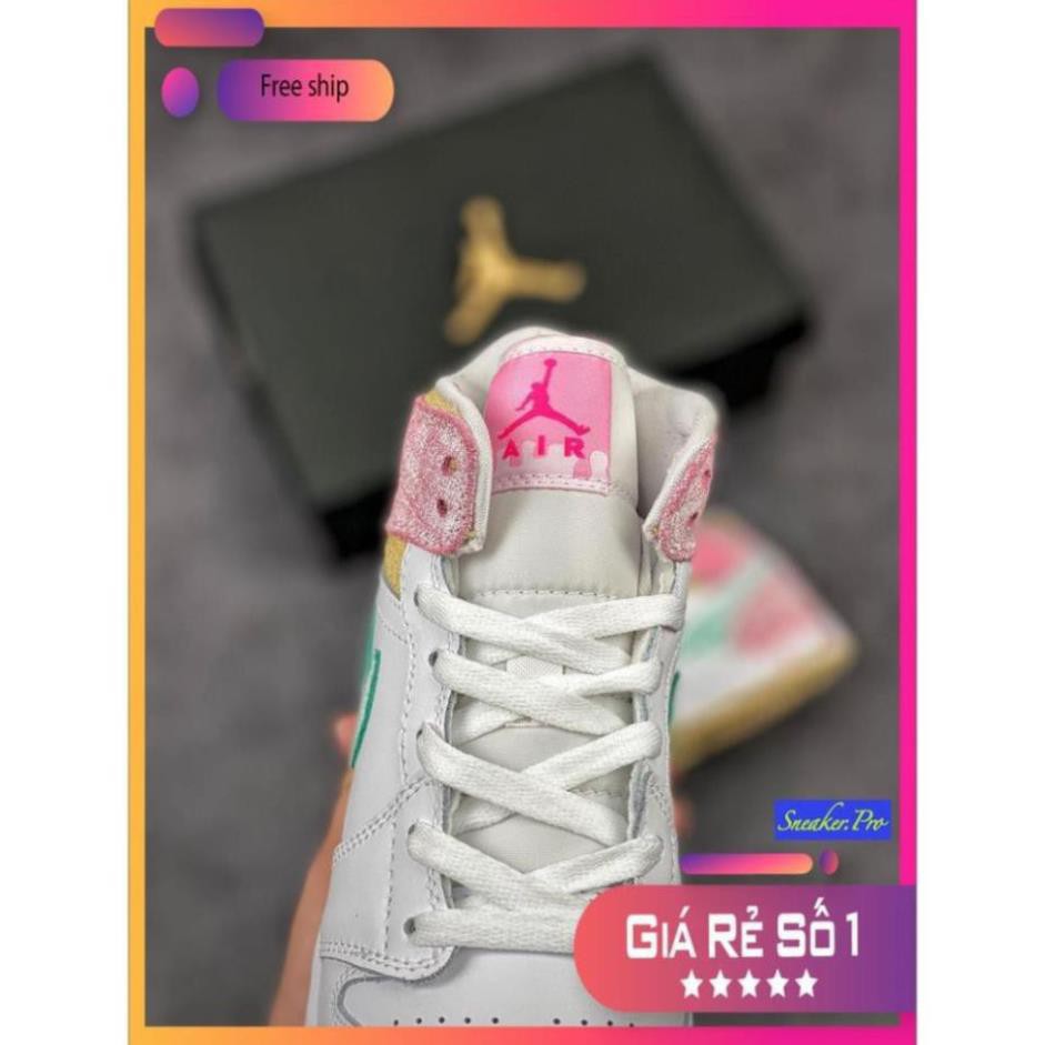 Giày thể thao Air Jordan 1 Mid Paint Drip  vẩy sơn hồng cổ cao siêu xinh, mẫu mới nhất dành cho nữ