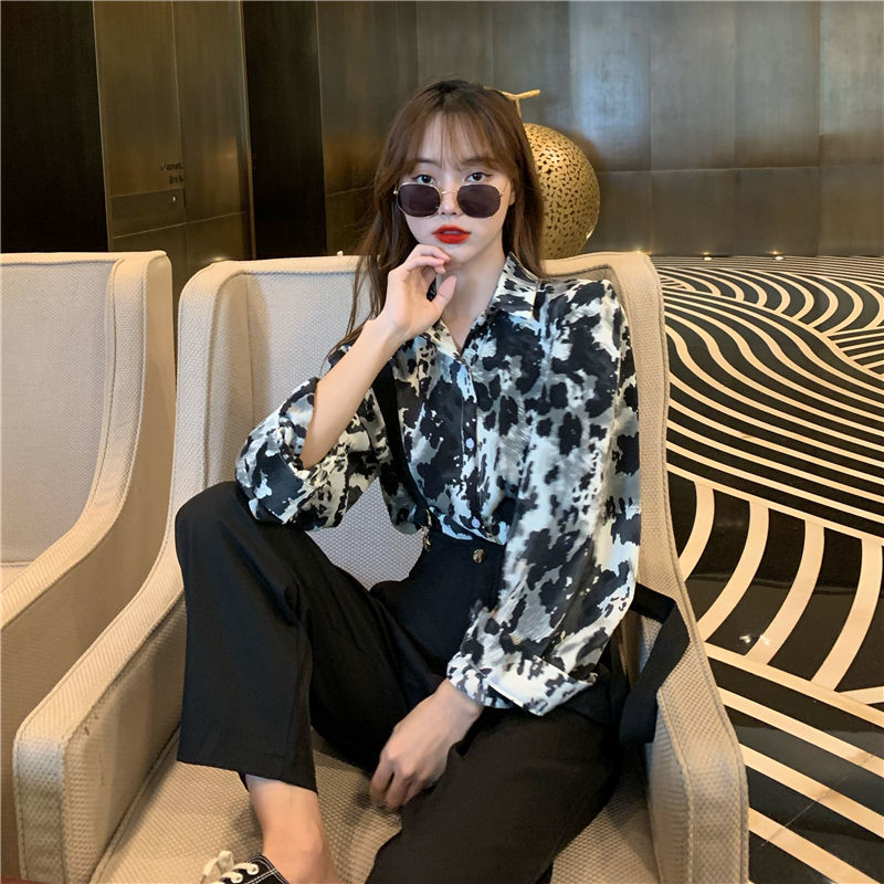 Áo Sơ Mi Voan Tay Dài Dáng Rộng In Họa Tiết Trẻ Trung Phong Cách Retro Cho Nữ