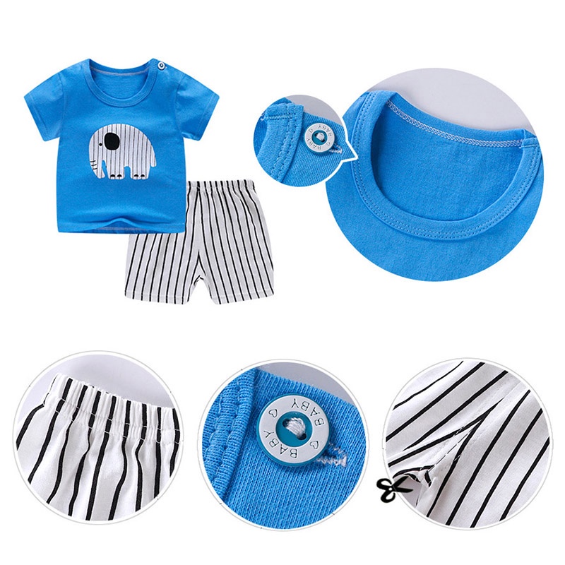 Set Đồ 2 Món Gồm Áo Thun Tay Ngắn In Họa Tiết Hoạt Hình + Quần Ngắn Cho Bé Trai Và Bé Gái