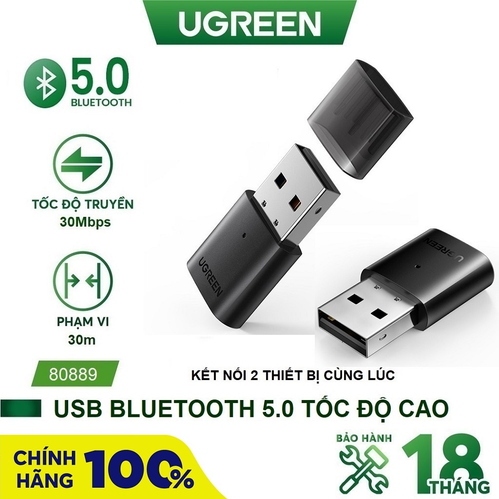 USB Bluetooth 5.0 Ugreen 80889 kết nối cho Máy Tính, Laptop (hỗ trợ Nitendo Swtich/PS4) - Hàng Phân Phối Chính Hãng