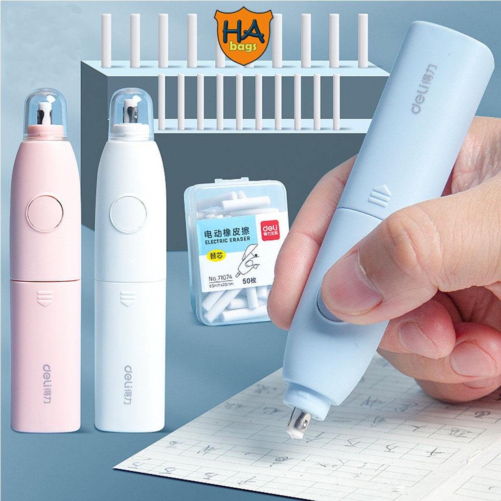 Bút tẩy chì dùng pin cho học sinh mẫu giáo và tiểu học tẩy nhanh, sạch, không rách giấy HB1011 sẵn pin và 10 lõi tẩy gôm