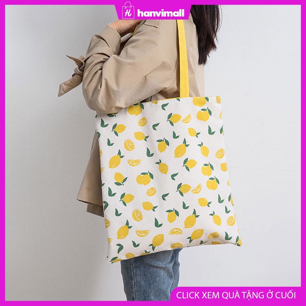 Túi canvas đeo vai size lớn 40X33 dùng được 2 mặt Hàng sẵn y như hình