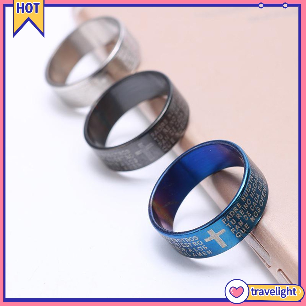 (Travelight) Nhẫn Thép Titan Khắc Chữ Thập Kinh Thánh K1