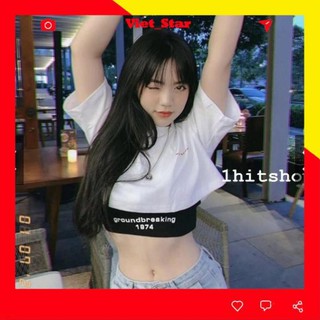 Áo CẶP croptop tay ngắn, set áo thun croptop 2 màu đen/trắng