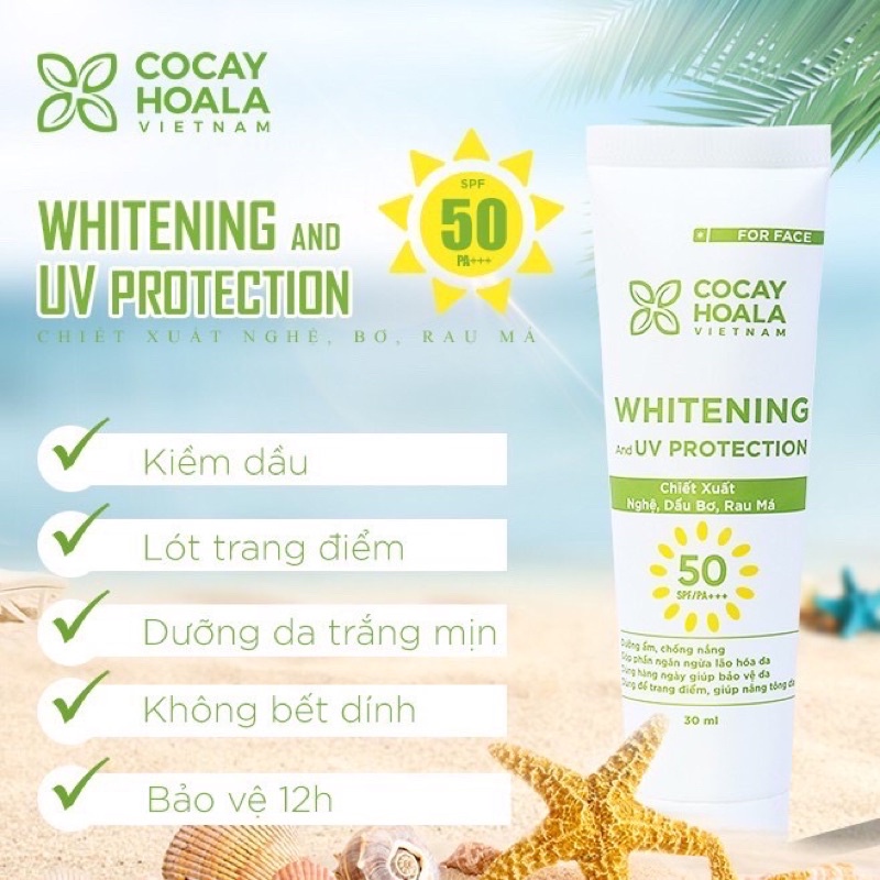 Kem chống nắng chiết xuất nghệ, dầu bơ, rau má cocayhoala 30ml