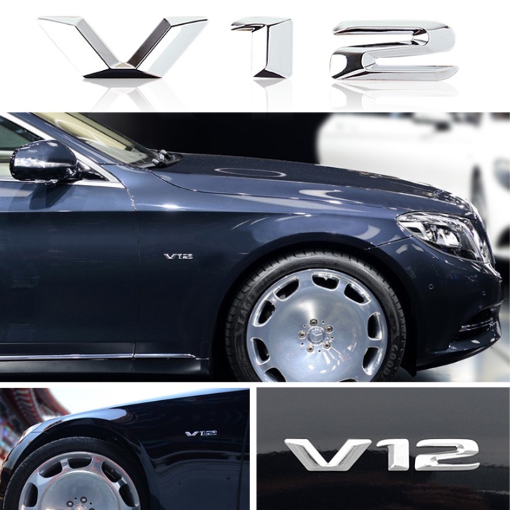 Decal tem chữ V12 inox cao cấp dán hông xe ô tô Mercedes và Maybach