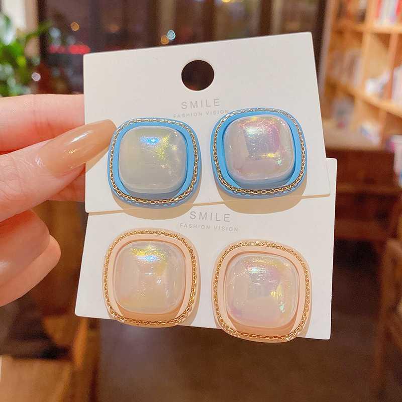 Bông Tai Mạ Bạc 925 Kiểu Hình Vuông Màu Kẹo Ngọt Phong Cách Hàn Quốc Thời Trang Mới S925 Dành Cho Nữ