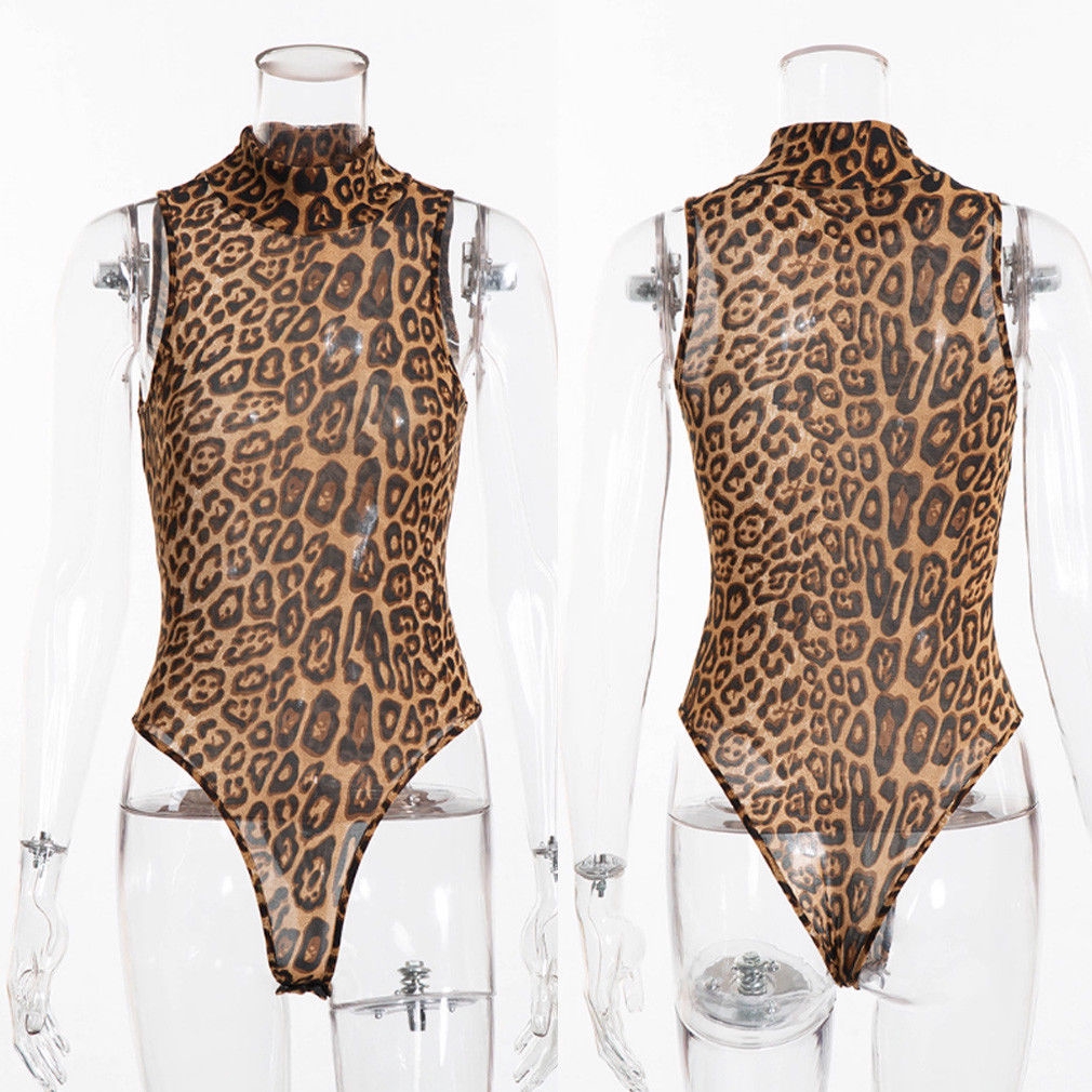Bodysuit Không Tay Họa Tiết Da Báo Gợi Cảm Cho Nữ