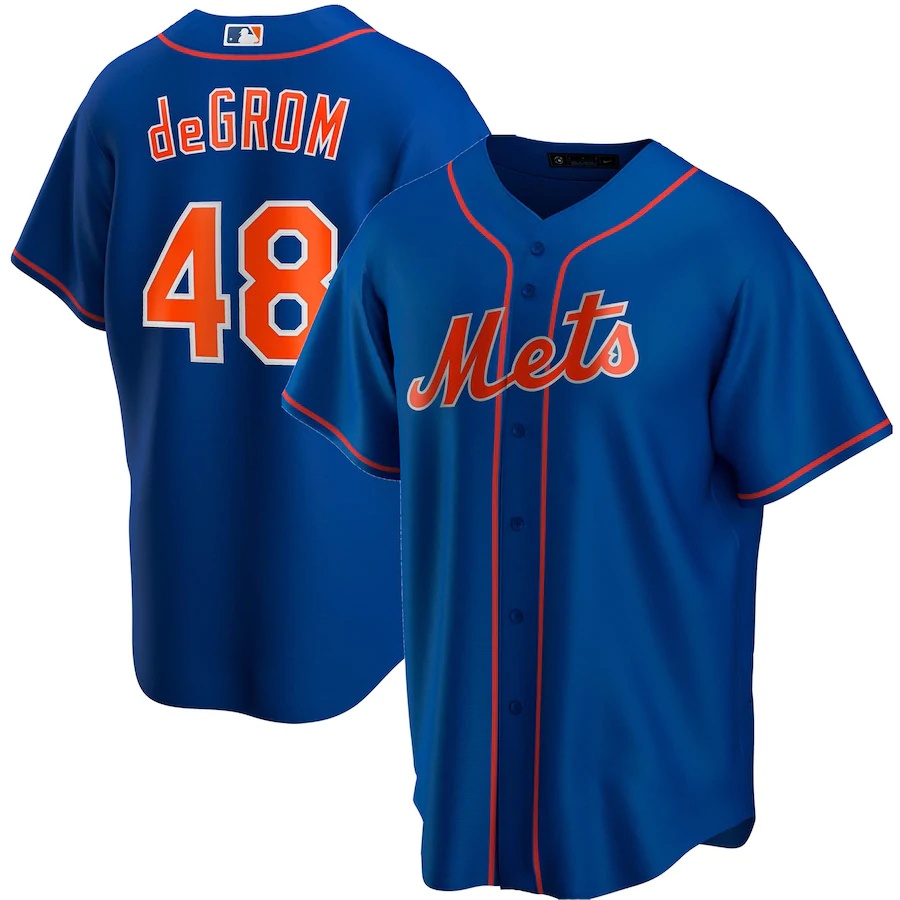 Áo Thun Bóng Chày Màu Xanh Trắng Xám Cho Nam Đội Met 48 Jacob deGrom