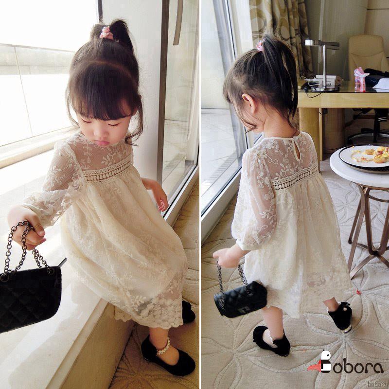 Đầm Bé Gái Tay Dài Phối Ren