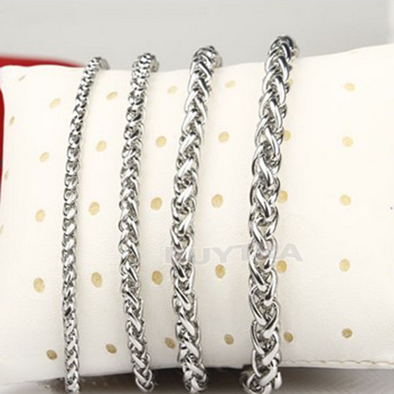 3 / 4 / 5 / 6MM MENS Bạc Thép không gỉ Lúa mì bện dây chuyền Vòng cổ mát mẻ