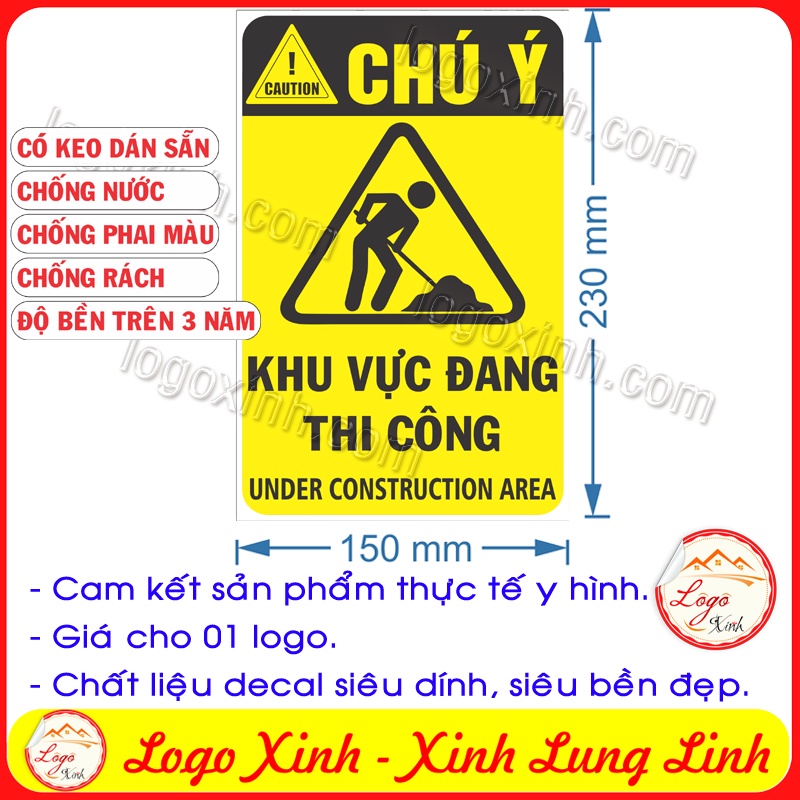 LOGO TEM STICKER BIỂN CẢNH BÁO KHU VỰC CÔNG TRƯỜNG ĐANG THI CÔNG - CONSTRUCTION AREA - BIỂN CẢNH BÁO AN TOÀN LAO ĐỘNG