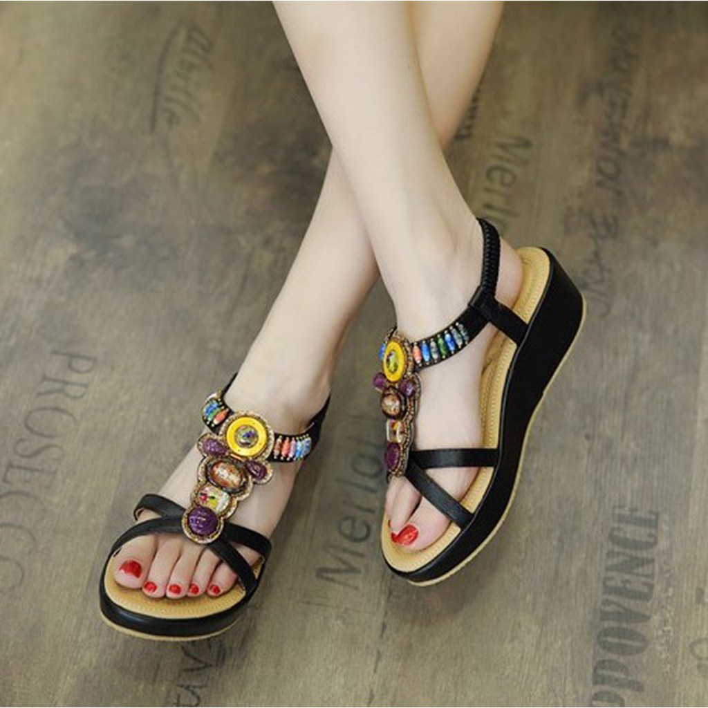 Sandal nữ đế bệt cao cấp, Dép nữ quai hậu đế xuồng đi biển 5cm.