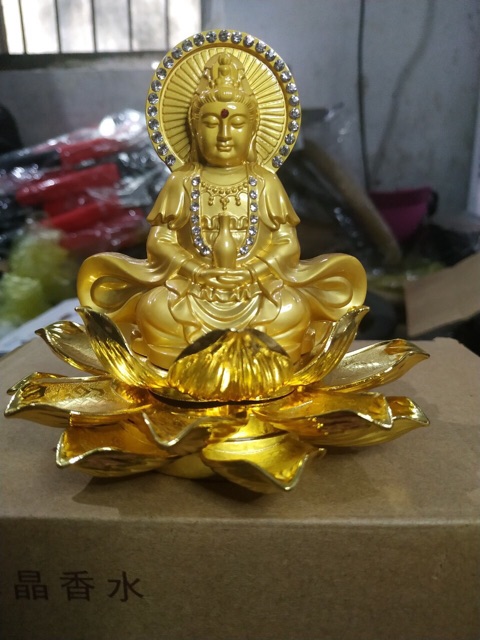 Tượng phật bà quan âm ngồi thiền 2 mặt chất liệu gang cao cấp tặng kèm miếng lót
