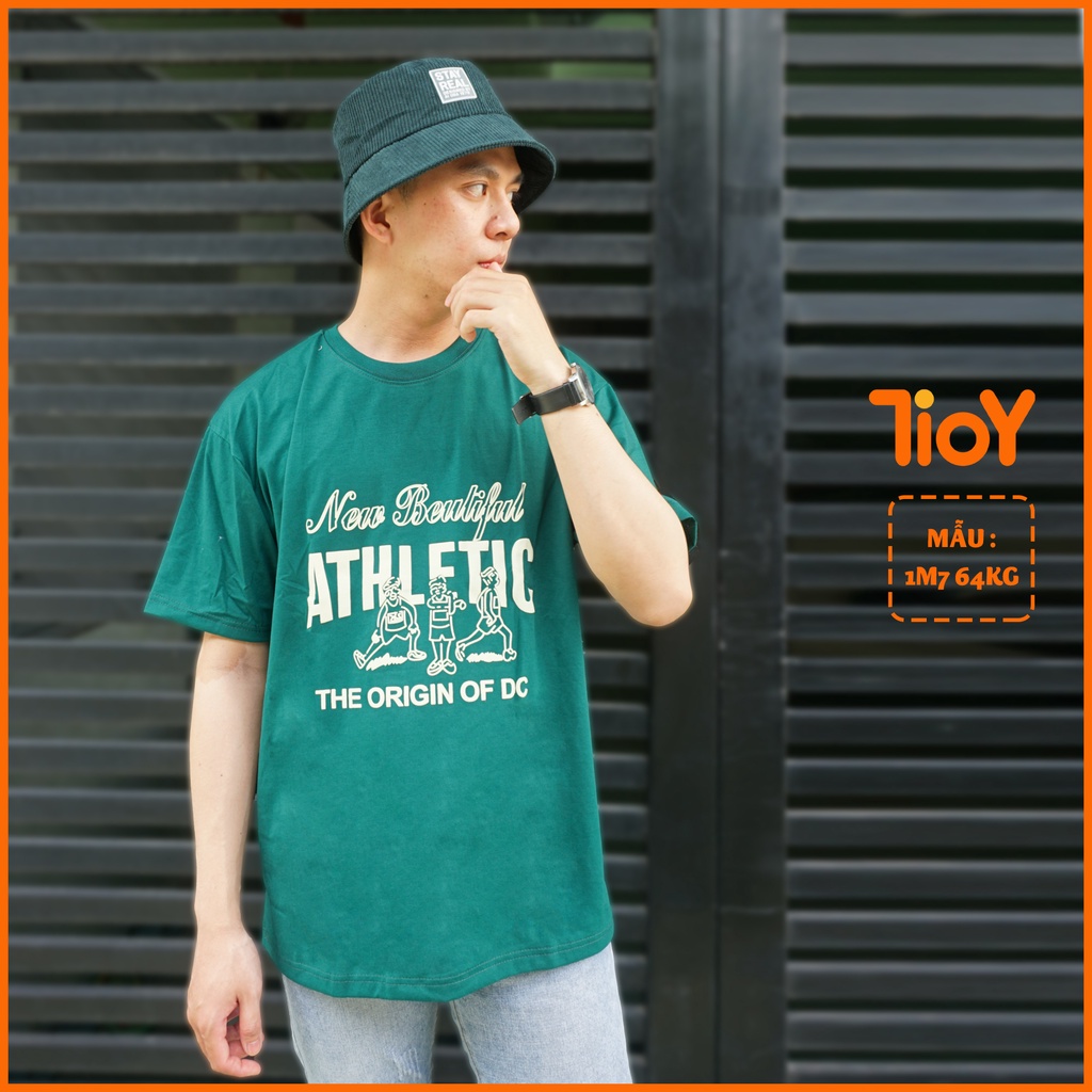 Áo Phông Tay Lỡ Unisex TIOY Athletic Form Rộng Xanh Rêu