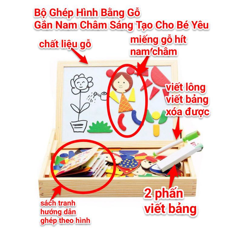 Bộ Ghép Hình Bằng Gỗ Gắn Nam Châm Sáng Tạo Cho Bé Yêu