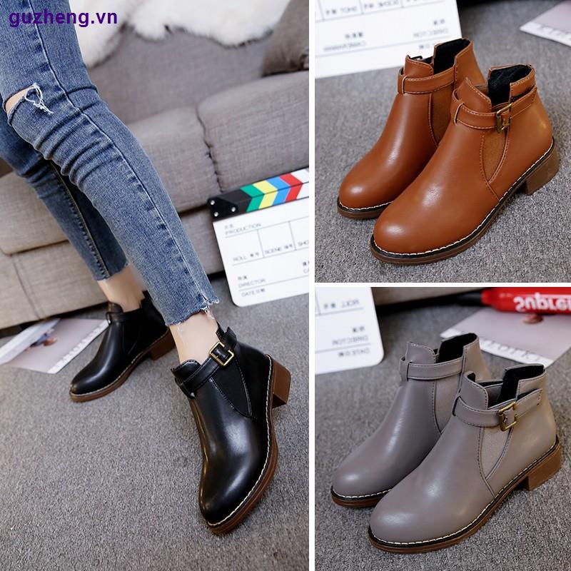 Giày bốt cổ thấp đế dày thời trang thu đông Hàn Quốc thiết kế mới sành điệu cho nữ | BigBuy360 - bigbuy360.vn