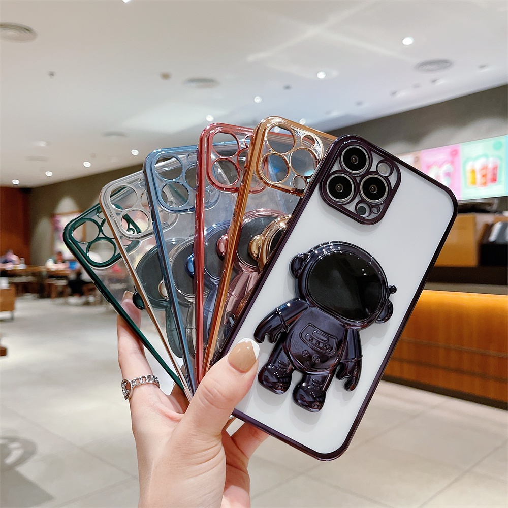 Ốp Điện Thoại Dẻo Trong Suốt Họa Tiết Phi Hành Gia Kèm Giá Đỡ Linh Hoạt Cho iPhone 13 12 11 Pro Max XS Max