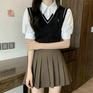 Áo len gile mix cổ sơ mi - Hàng Quảng Châu