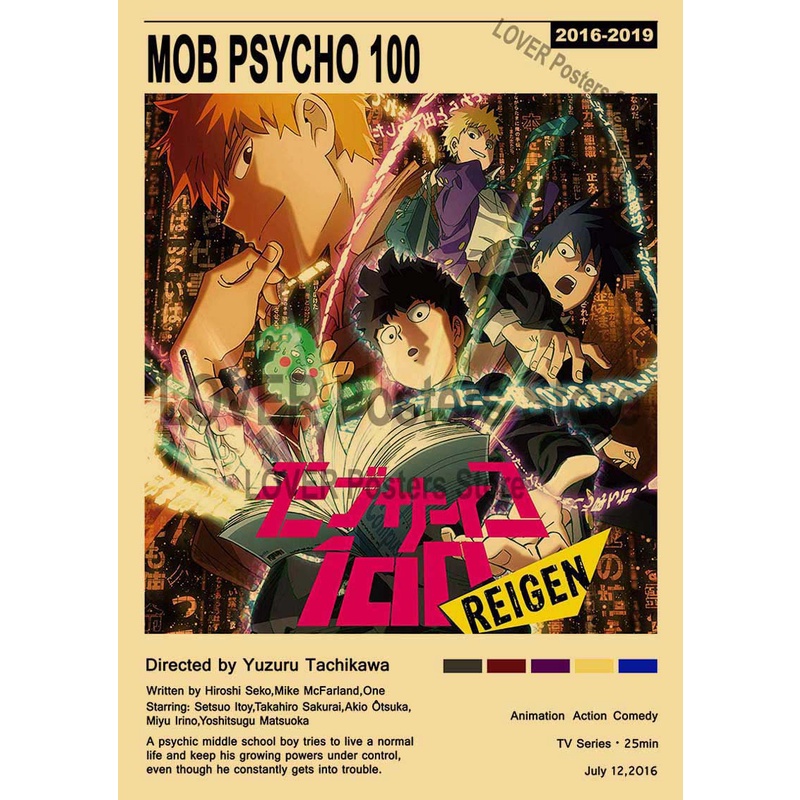 Bộ 100 Tấm Poster Hình Nhân Vật Hoạt Hình Mob Psycho Cổ Điển