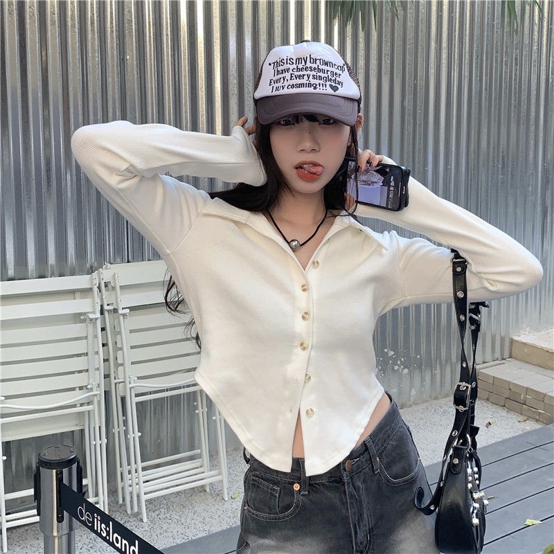 Áo sơ mi COZOK tay dài cổ polo dáng ôm phong cách Hàn Quốc