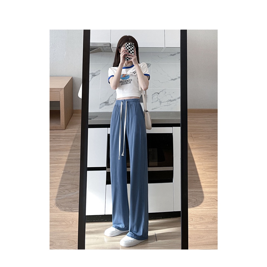 Quần nhung tăm nữ dáng dài Quần Dài Ống Rộng Lưng Cao Dây To HẠNH 96 TR104