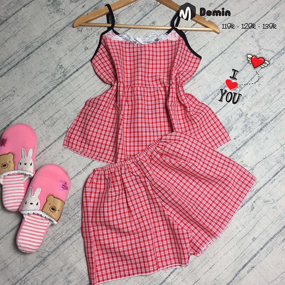 DOMIN - Bộ Ngắn Vải Kate Kiểu Babydoll Caro Form dưới 49kg | BigBuy360 - bigbuy360.vn
