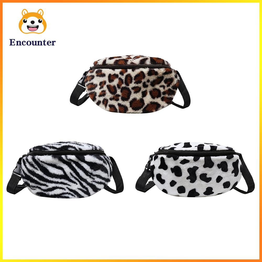 ○Encounter○ Animal Pattern Fanny Waist Pack Women Plush Shoulder Chest Crossbody Bag☆