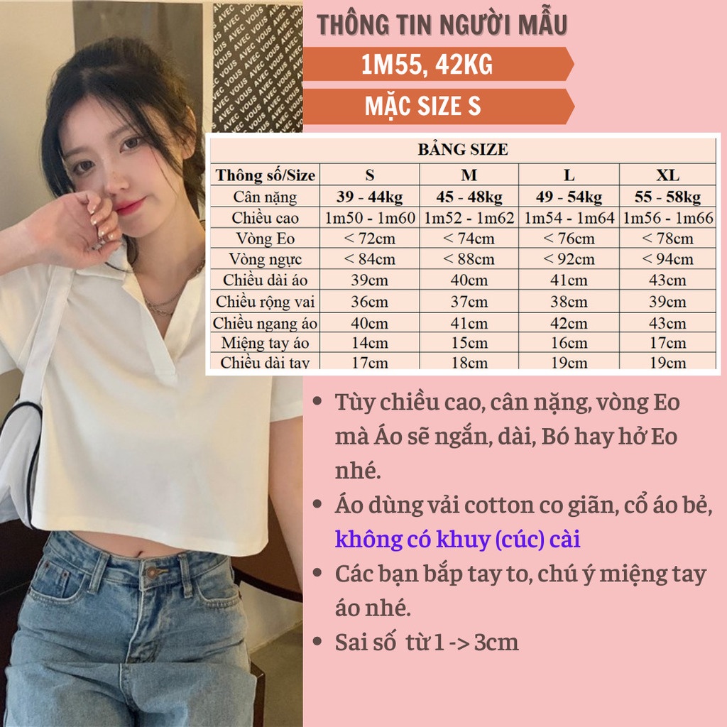 Áo croptop polo nữ vải cotton đẹp có cổ tay ngắn màu trắng đen ghi hồng, Ao crop top Geleva GE761