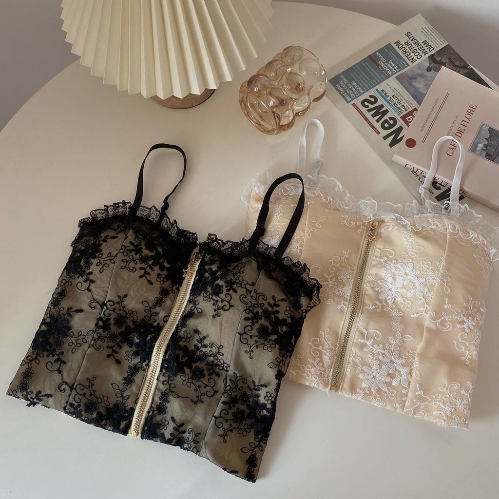 Áo Hai Dây Phối Ren Có Khóa Kéo Quyến Rũ Thời Trang Cho Nữ