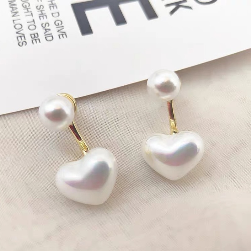 Bông Tai Mạ Bạc 925 Hình Trái Tim Đính Ngọc Trai Đơn Giản Thời Trang Phong Cách Hàn Quốc