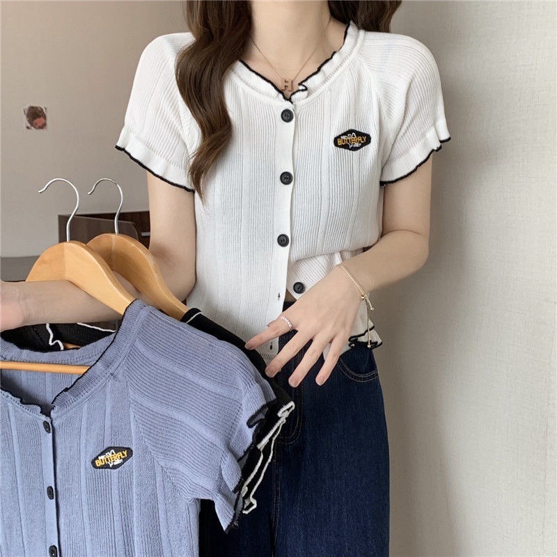 【ZHELIHANGFEI】 / Nấm Áo Cardigan Dệt Kim Tay Ngắn