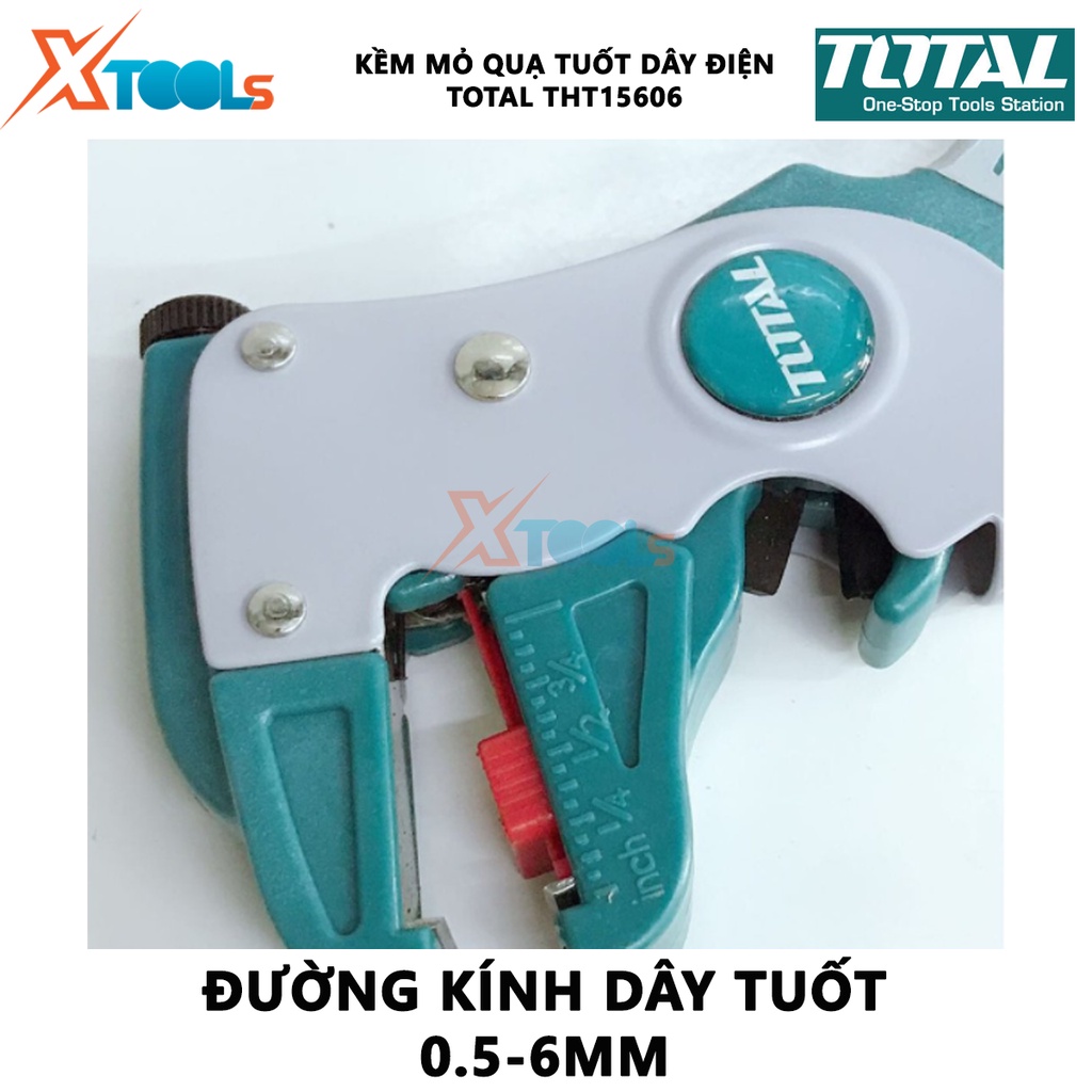 Kềm tuốt dây điện mỏ quạ TOTAL THT15606 Kìm tuốt dây Đường kính đầu tuốt 0.5mm~6mm Chất liệu 65Mn Kích thước 175*85mm bó