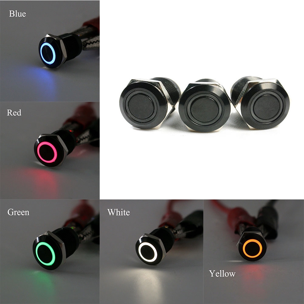 JANE Waterproof Electronics 12V 4Pin Metal Aluminum Black 12mm Push Button