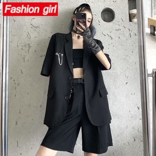 Bộ Đồ Vest Mỏng Dáng Rộng Phong Cách Hàn Quốc Màu Đen Thời Trang Cho Nữ