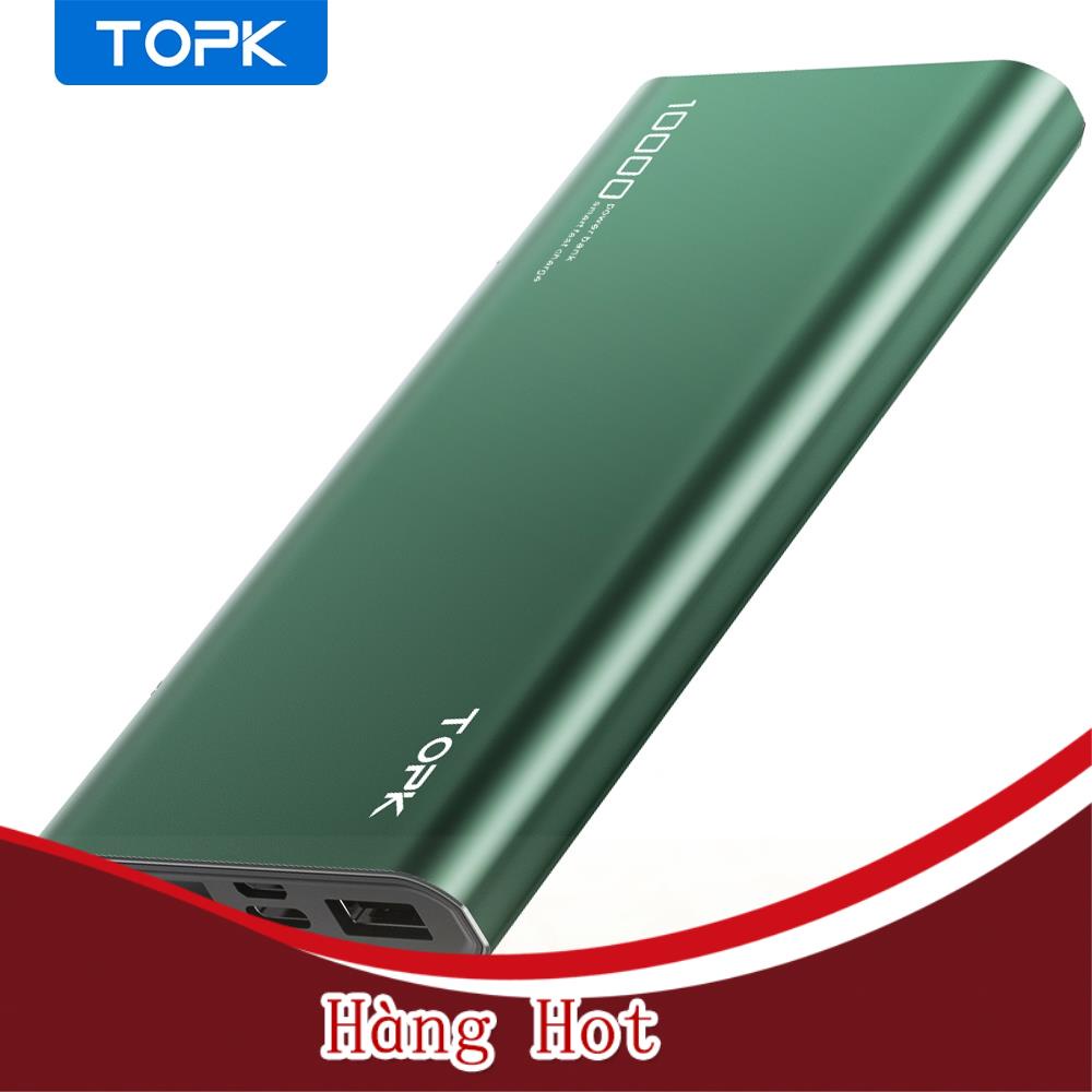 Sạc Dự Phòng TOPK I1006 10000mAh 2 Cổng Dung Lượng Có Màn Hình Điện Tử Cho iPhone Huawei Samsung Xiaomi