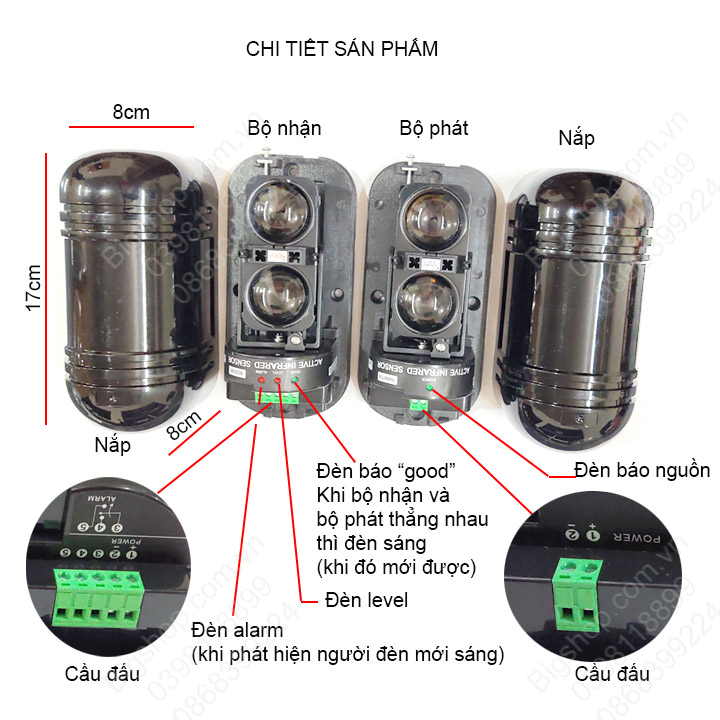 Hệ thống báo động chống trộm bằng cảm biến tia hồng ngoại tạo thành hàng rào bảo vệ, khoảng cách 100m, tự lắp ghép DIY