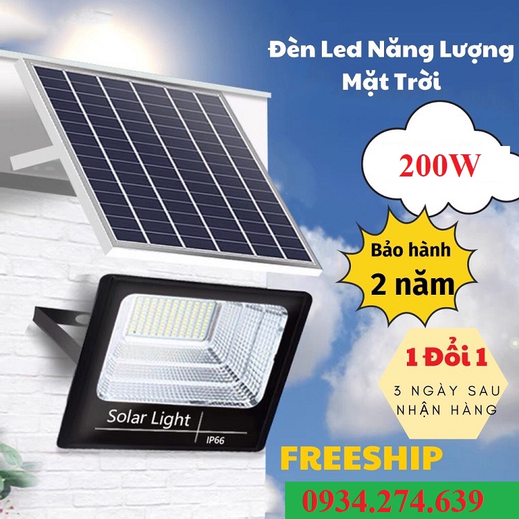 Đèn led pha năng lượng mặt trời 200w IP67 có remote tấm pin rời dây dài 5m - Bảo hành 12 tháng