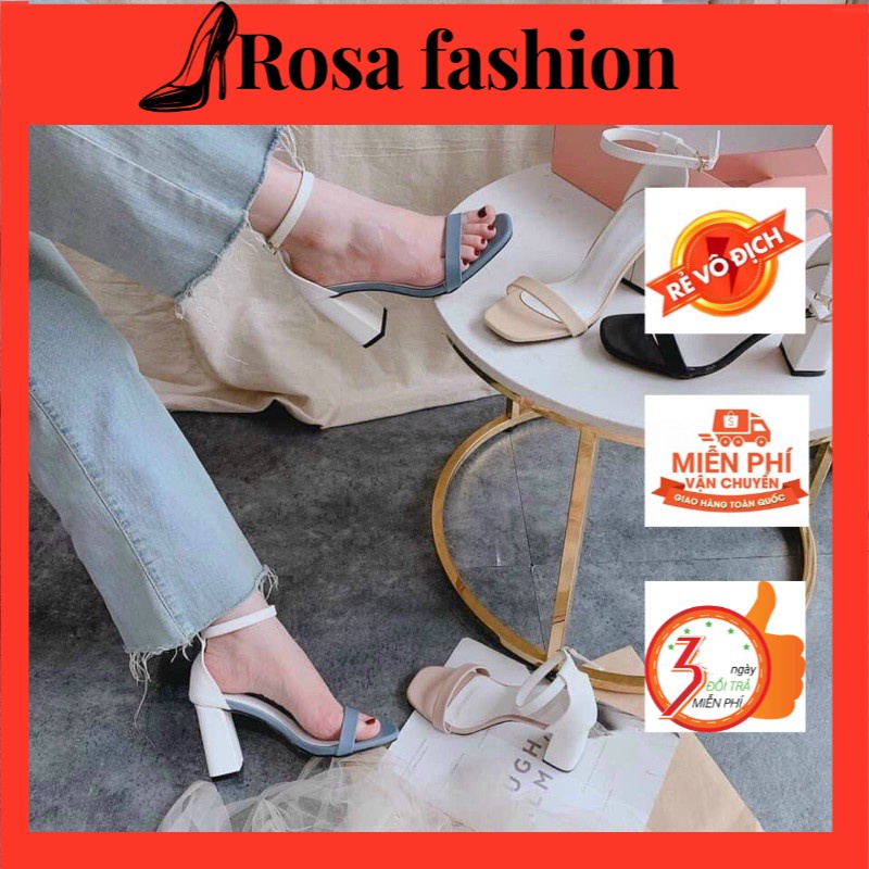 Sandal quai ngang da mềm phối 2 màucao gót 7p CG-0544